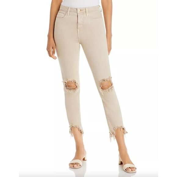 COPY - LAGENCE High Line Distressed Jean Biscuit Taupe Crop Jean - Picture 2 of 9